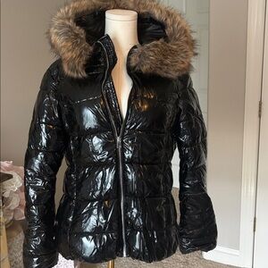 Bellivera Black Puffer Jacket with Faux Fur Hood